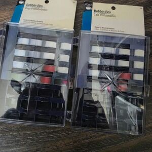 Lot of 2 Dritz Bobbin Box 505 Clear Plastic Storage Case with Assorted Bobbins